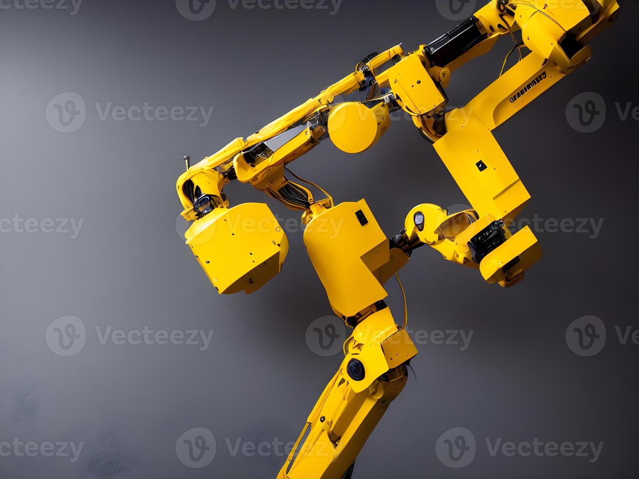 Modern High Tech Industrial Robotic arm on the factory production line production line is being welded. . photo