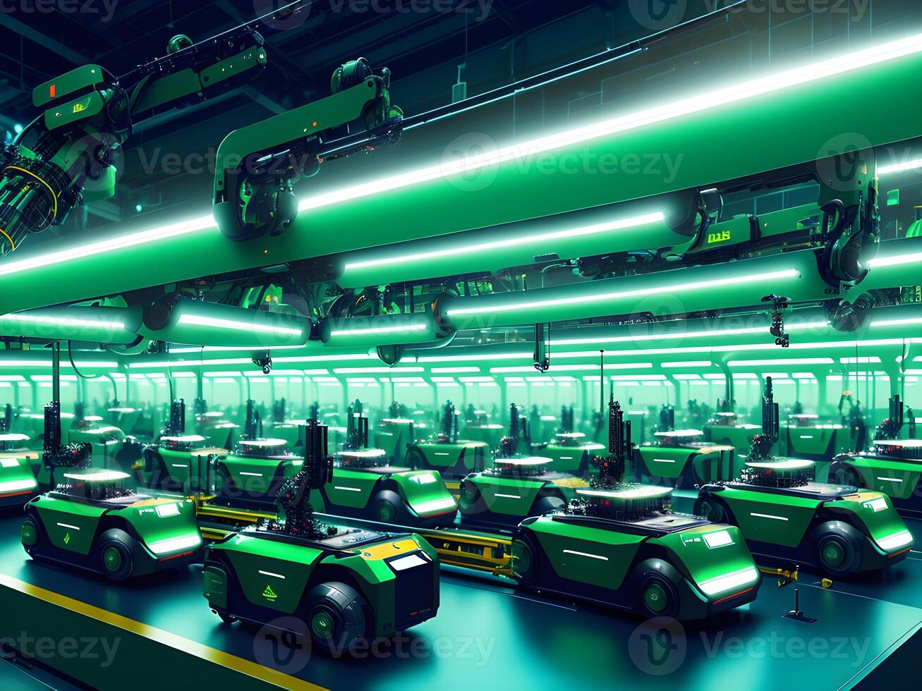 Modern High Tech Industrial Robotic arm on the factory production line production line is being welded. . photo