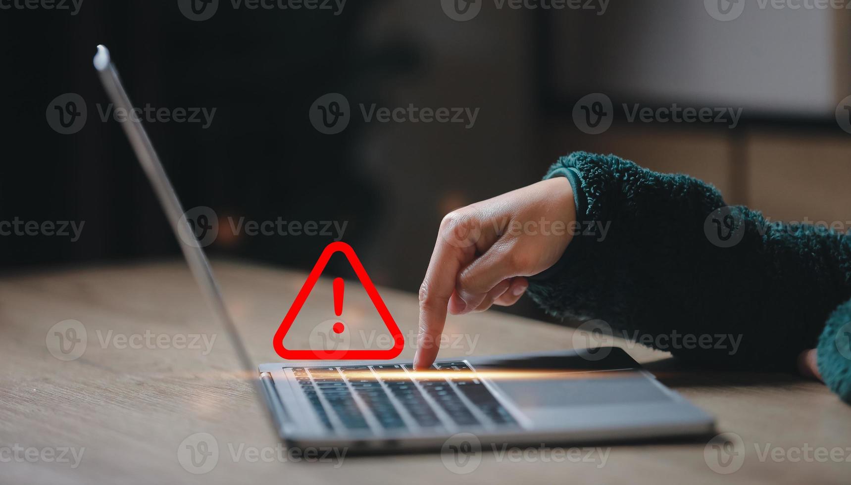 Caution warning  for notification error and  to be aware of the dangers of being hacked by hackers,Internet malware viruses are destroying computer data.Compromised information Malicious software. photo