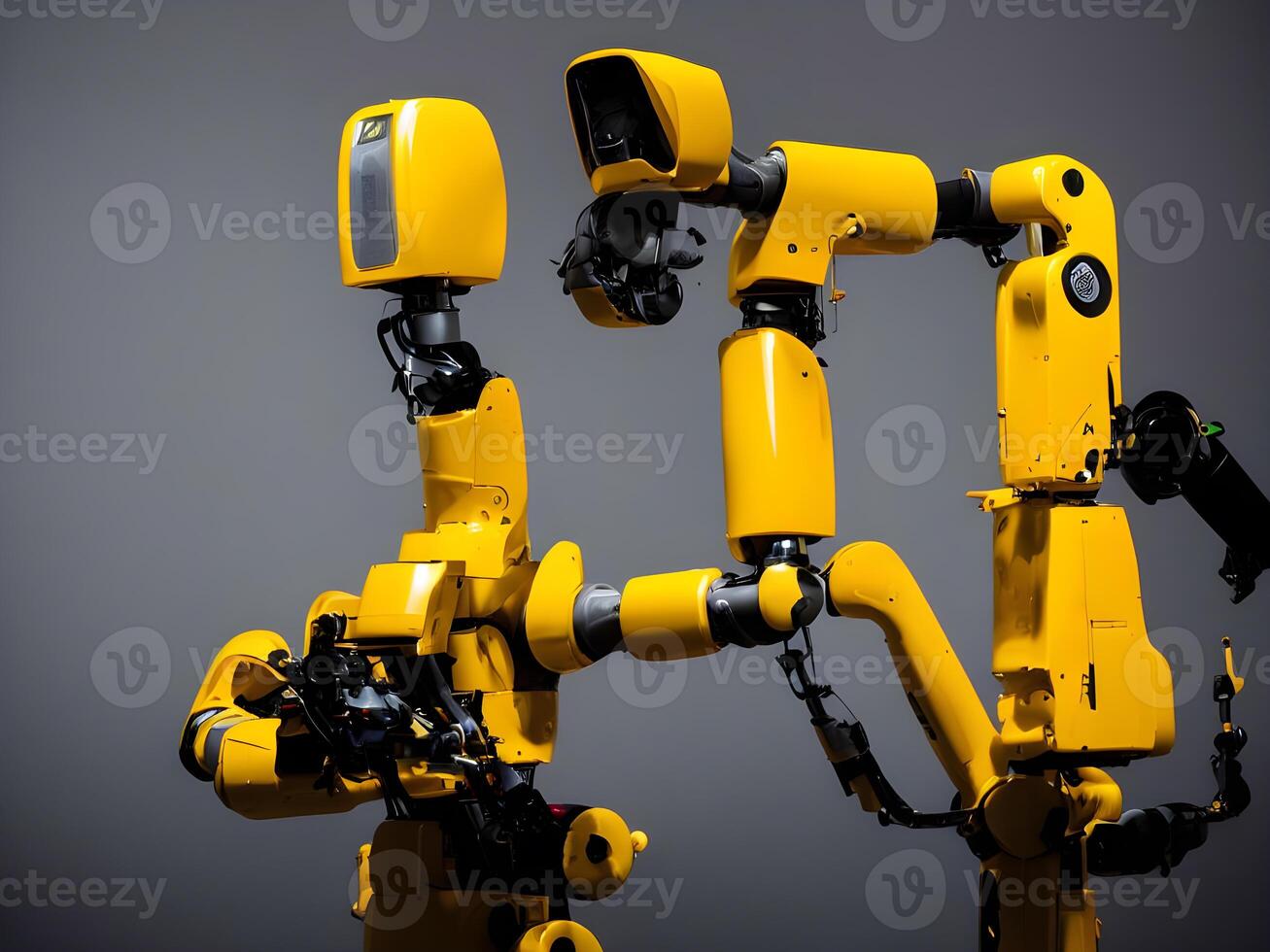 Modern High Tech Industrial Robotic arm on the factory production line production line is being welded. . photo