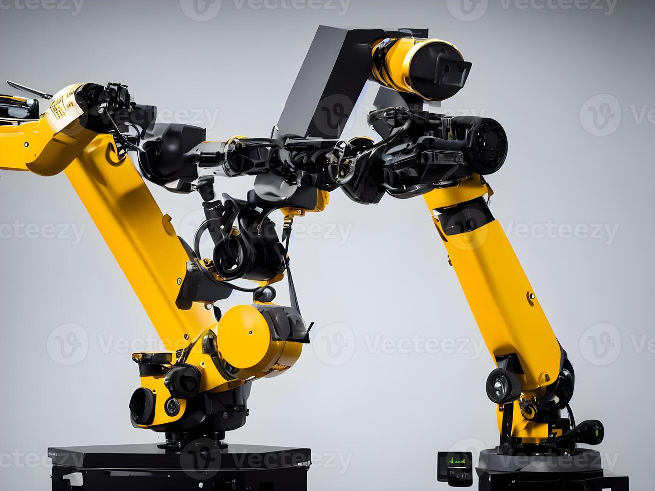 Modern High Tech Industrial Robotic arm on the factory production line production line is being welded. . photo