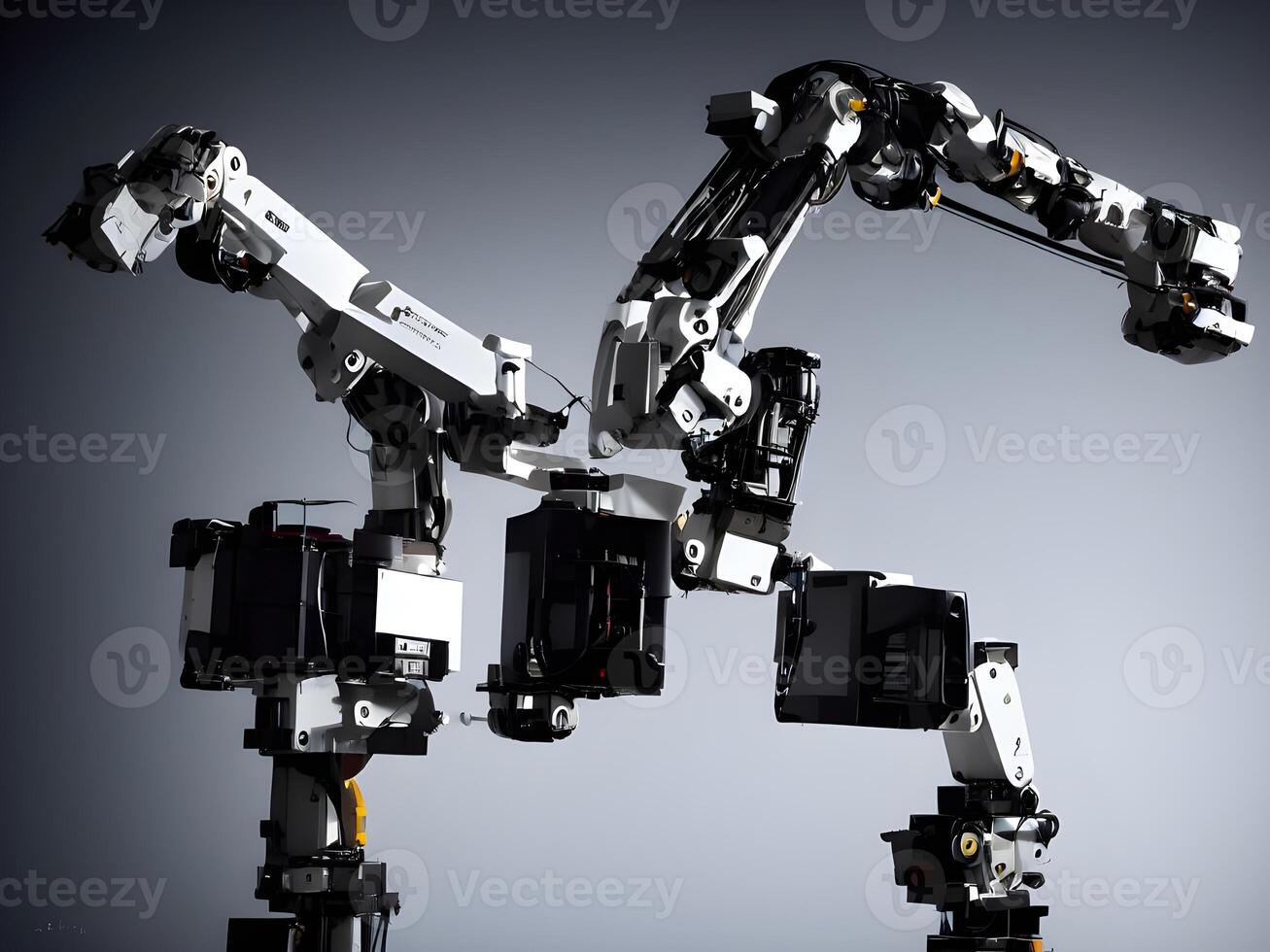 Modern High Tech Industrial Robotic arm on the factory production line production line is being welded. . photo