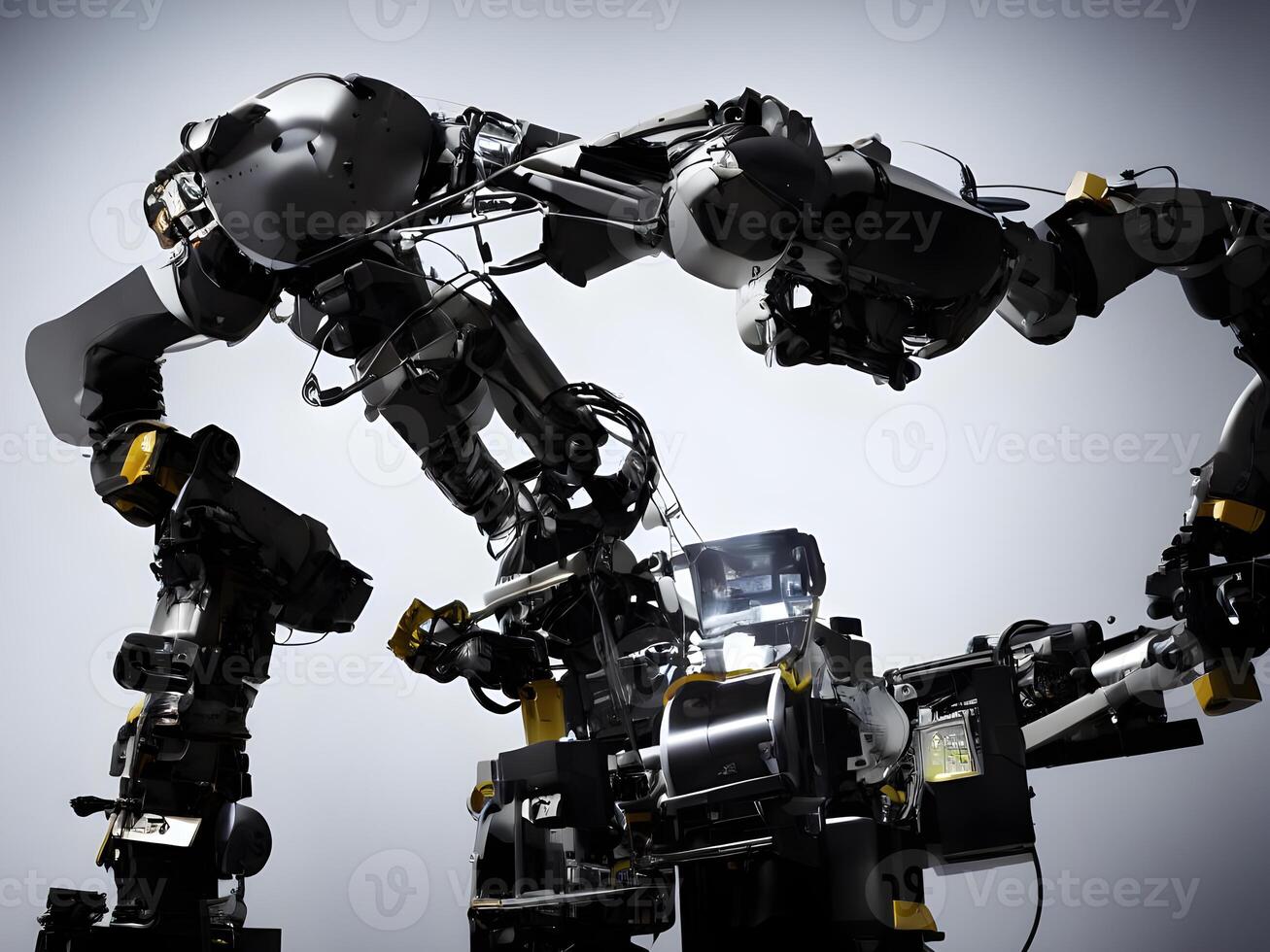 Modern High Tech Industrial Robotic arm on the factory production line production line is being welded. . photo