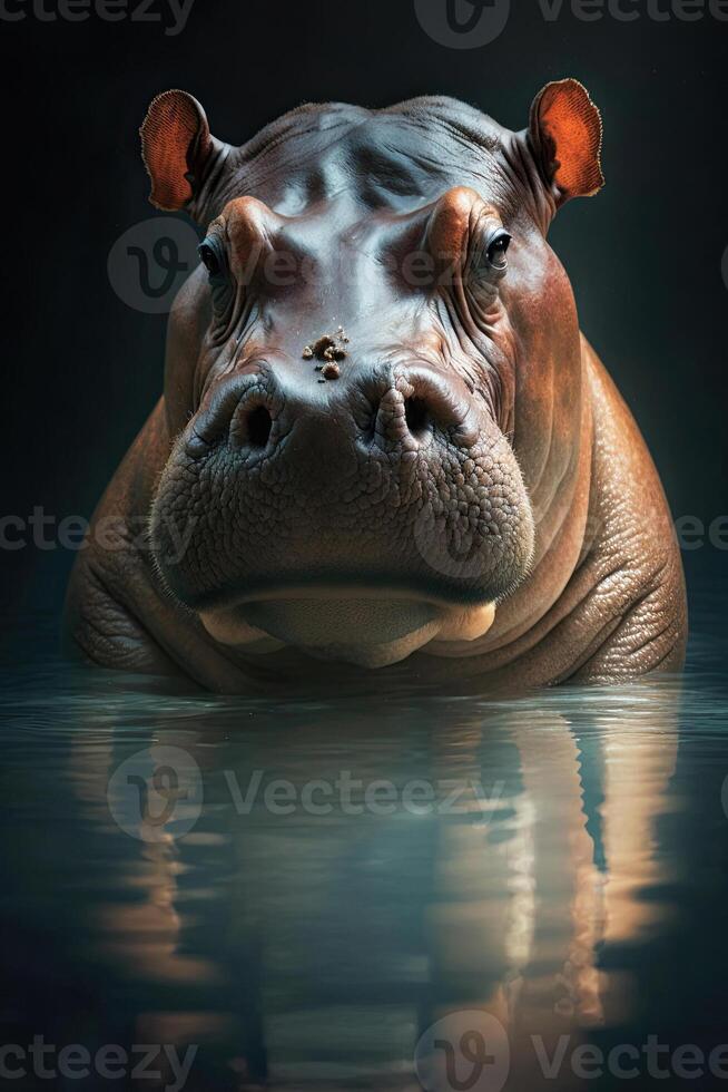 Portrait of a hippopotamus on a dark background. illustration photo