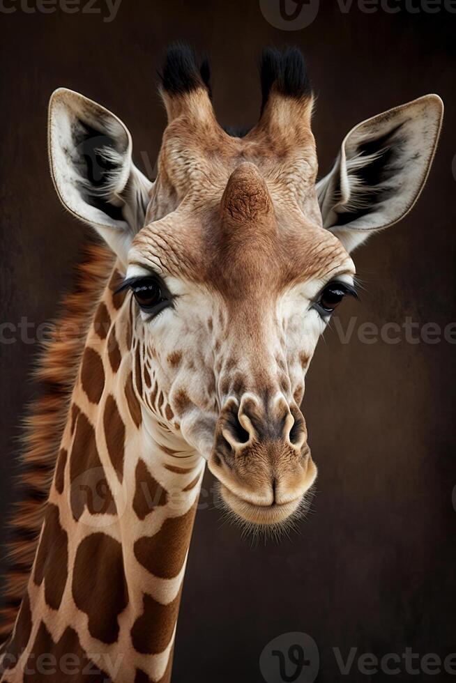 Portrait of a giraffe on a dark background. illustration photo