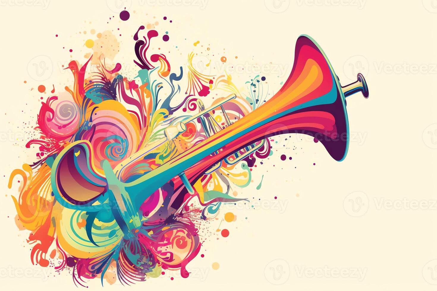 Abstract illustration featuring trumpet and colored ornaments. photo