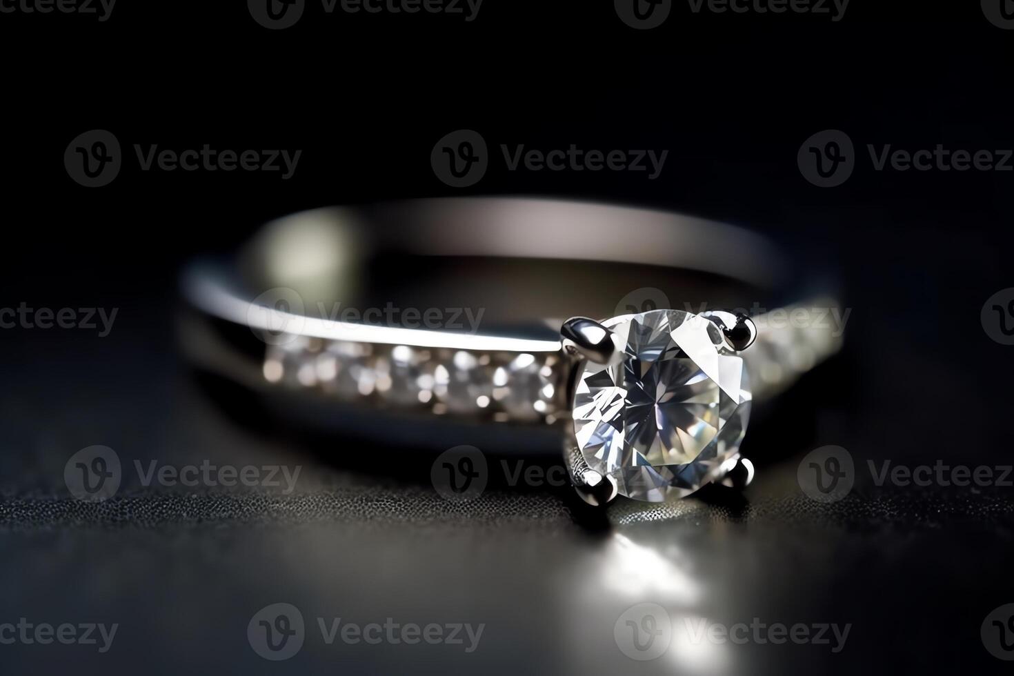 Isolated Diamond Engagement Ring In Closeup. photo
