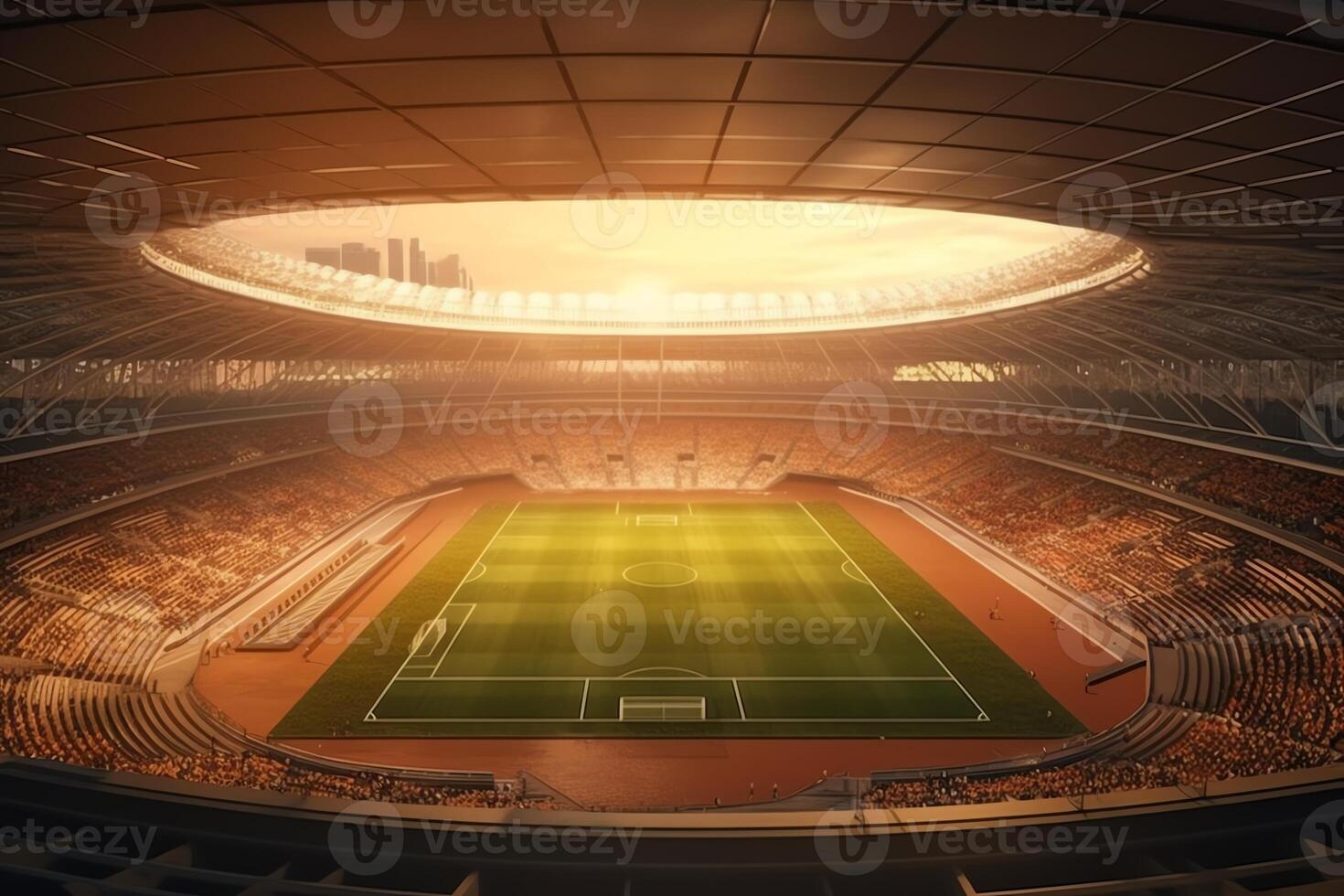 The 3D render soccer stadium has sport backgrounds. photo