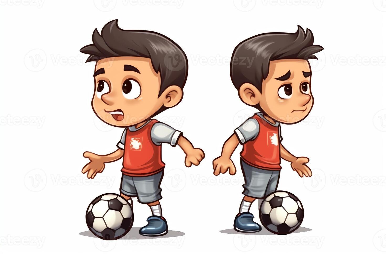 Football playing cartoon boy. photo