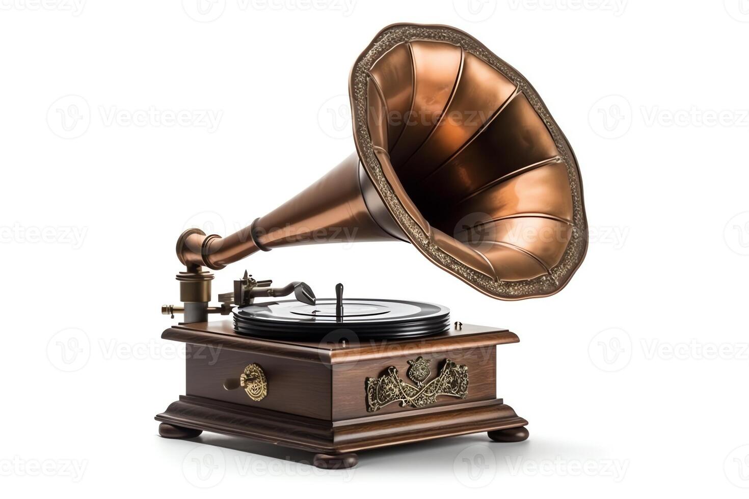 Vintage gramophone on white background. photo
