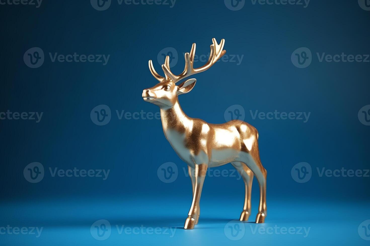 Golden reindeer isolated on blue background Christmas concept Christmas holiday photo