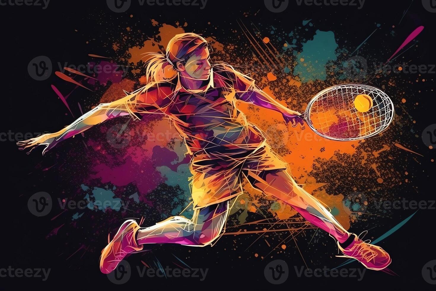 resumen tenis jugador tenis en acción tenis deporte antecedentes póster cubrir digital Arte ilustración. ai generado foto