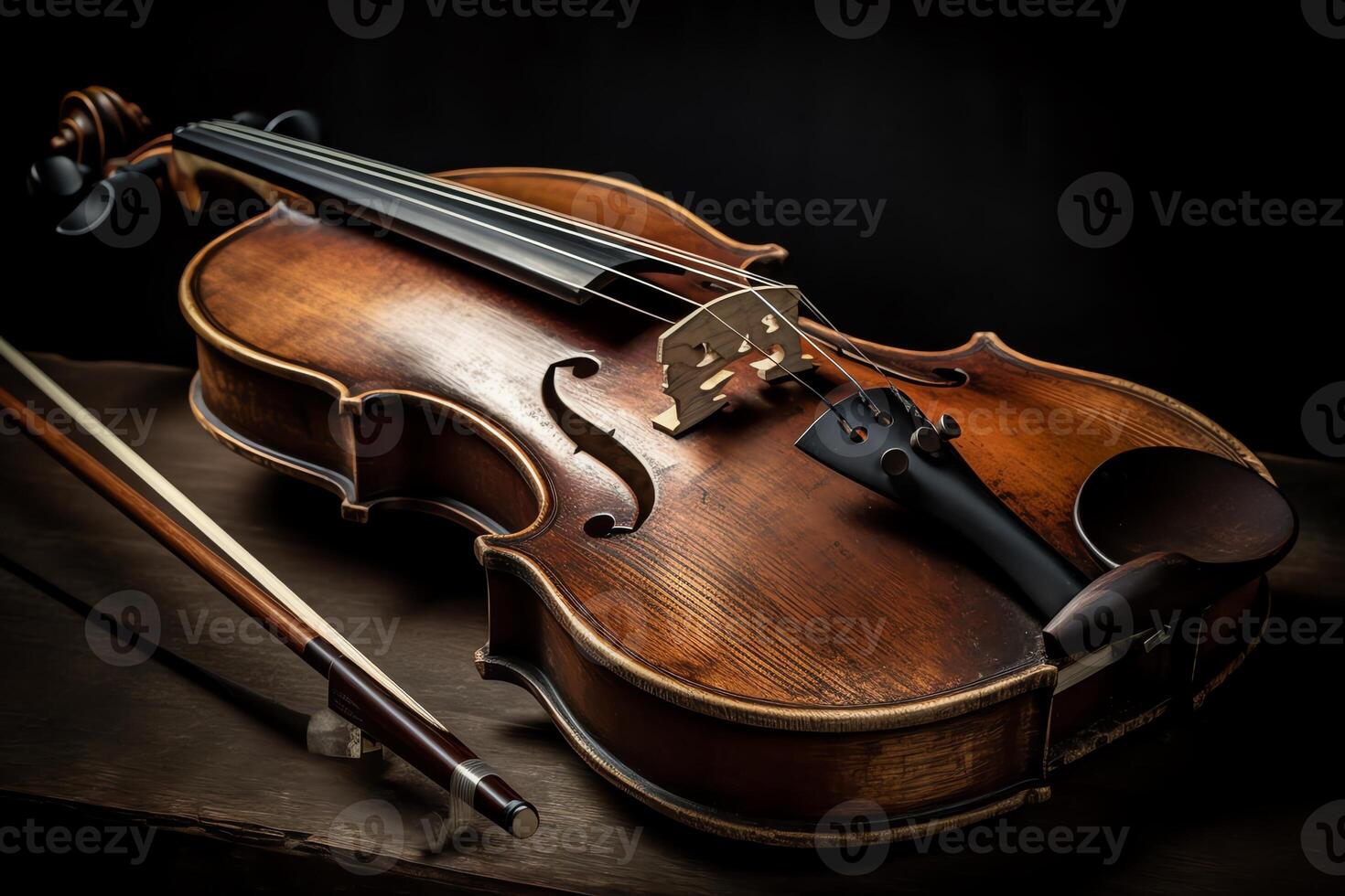 A vintage wooden violin produces an isolated symphony of musical art and sound. photo