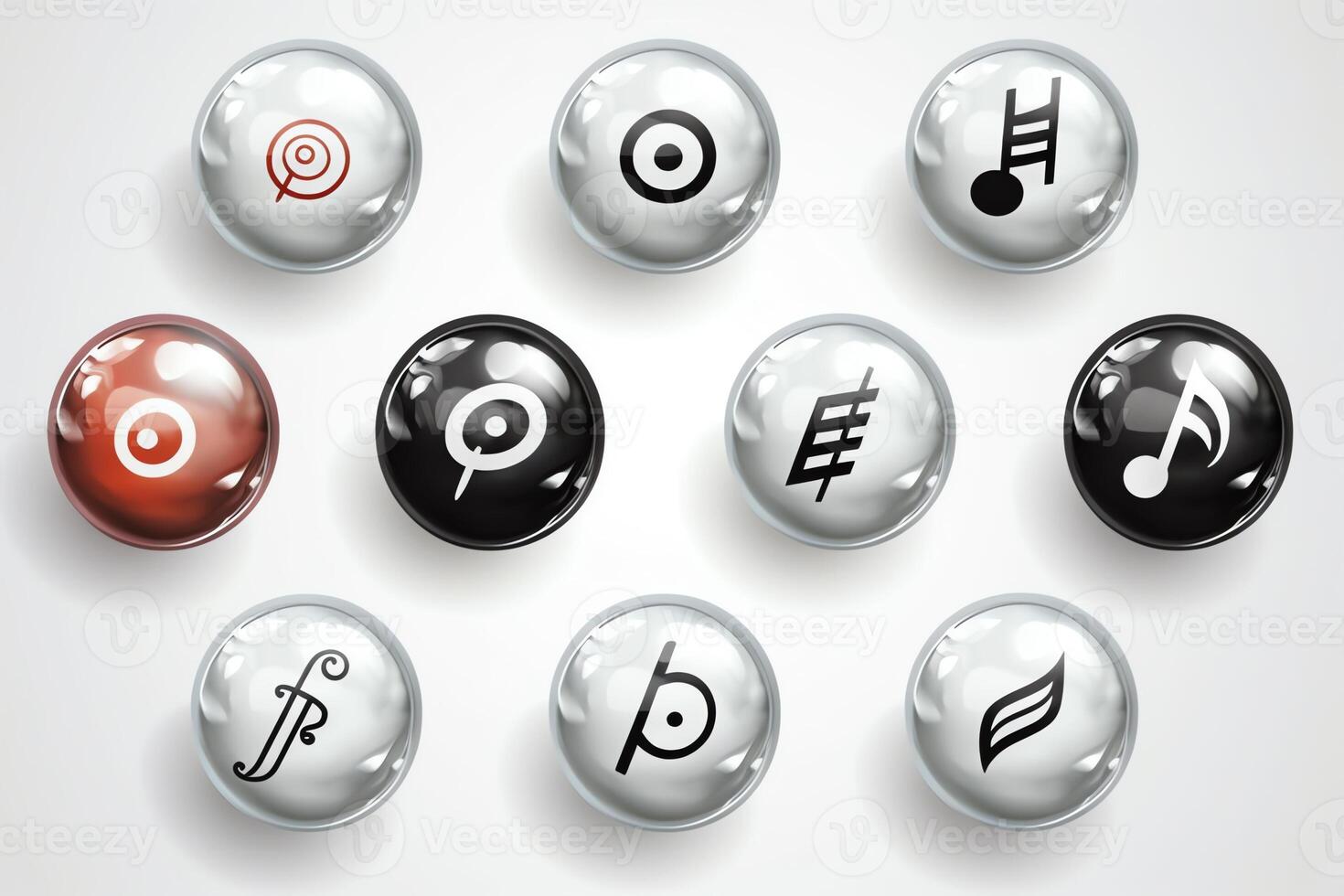 White background with musical note icons and treble clef symbols. photo