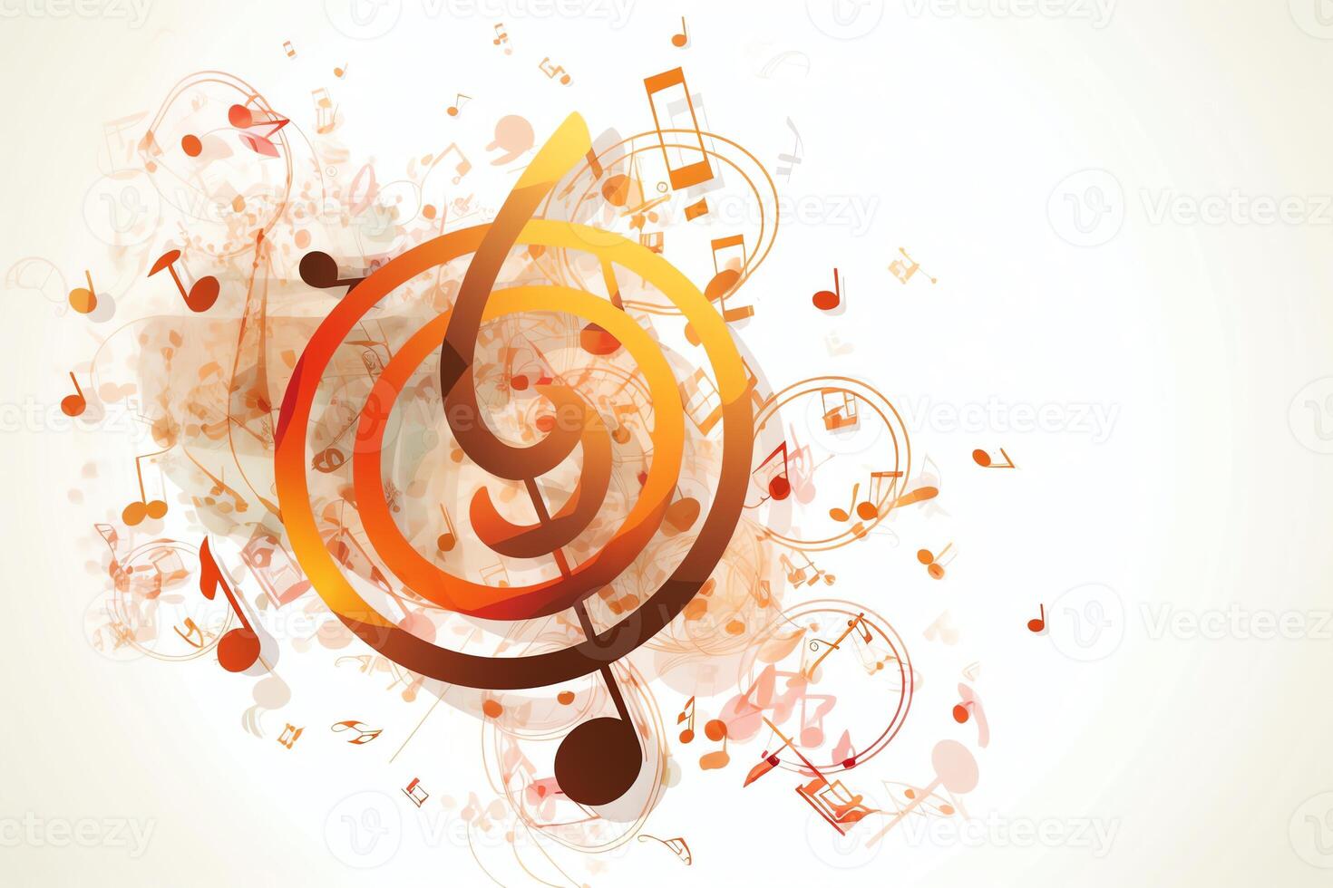 White background with musical note icons and treble clef symbols. photo