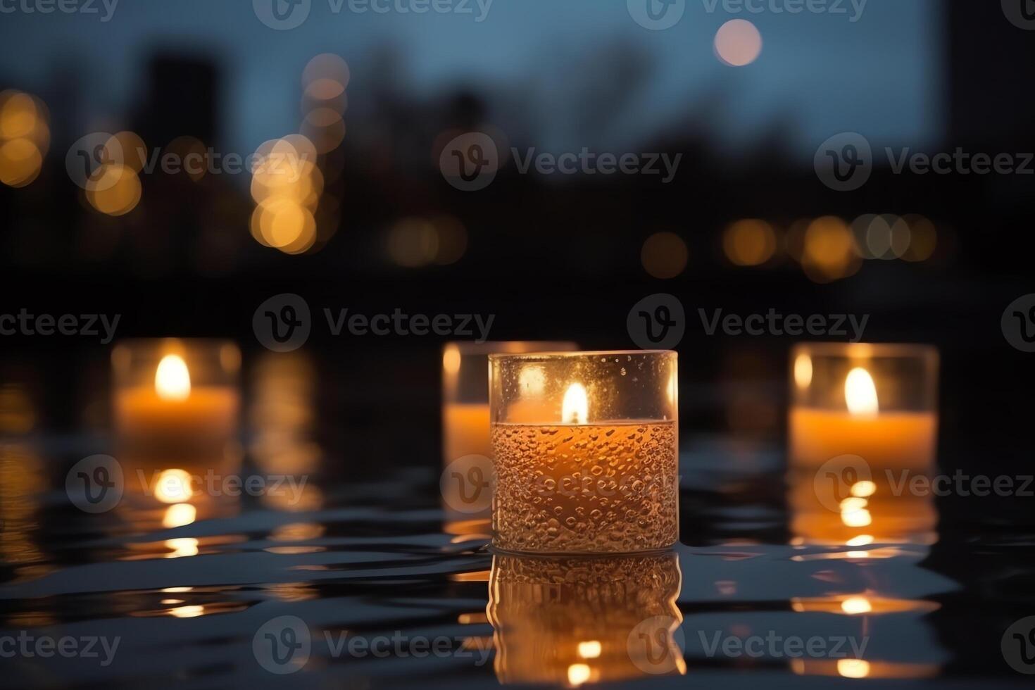 Candles Lit By Water With Bokeh Background photo