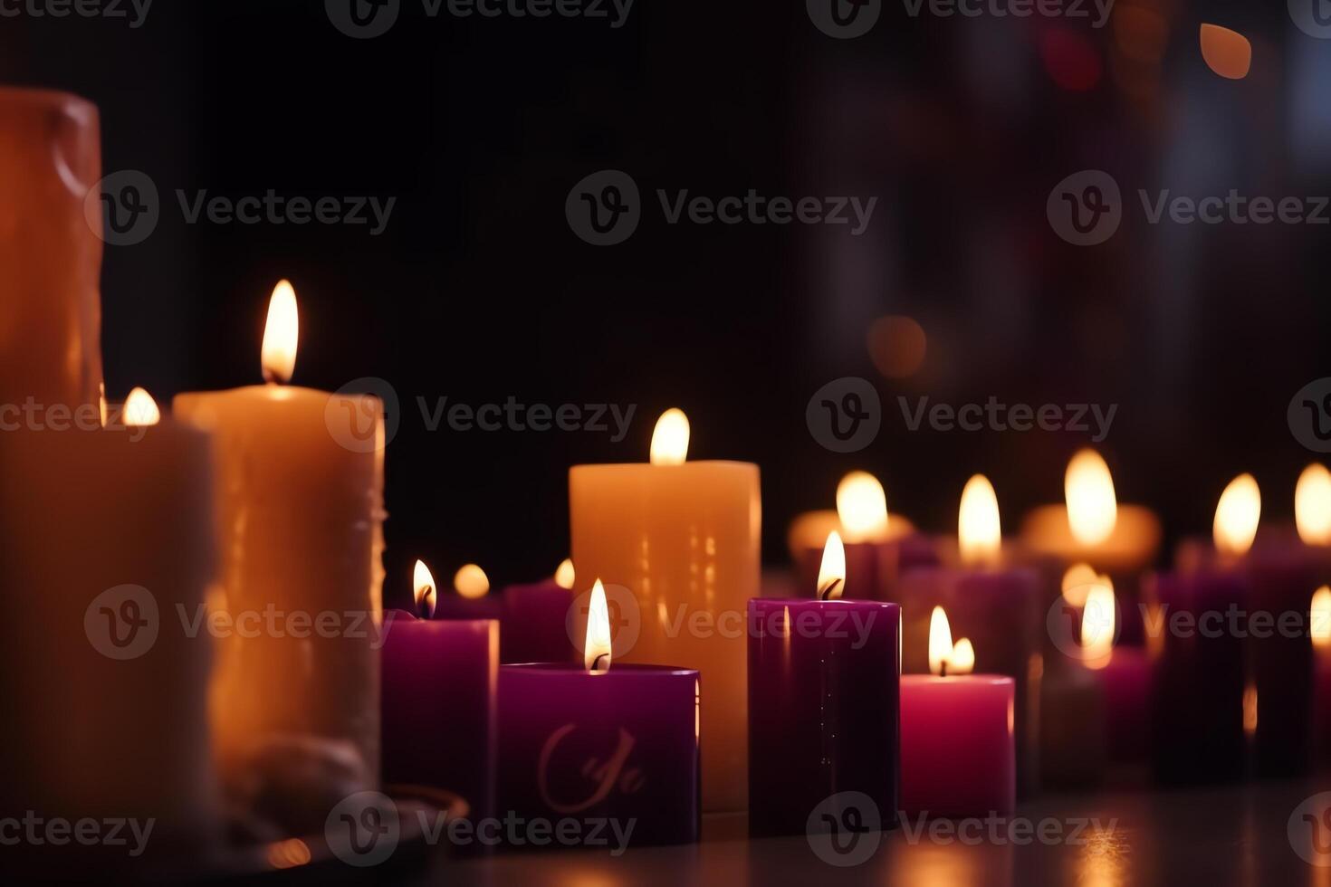 Advent Candles Burn Creating Abstract Defocused Lights AI Generated