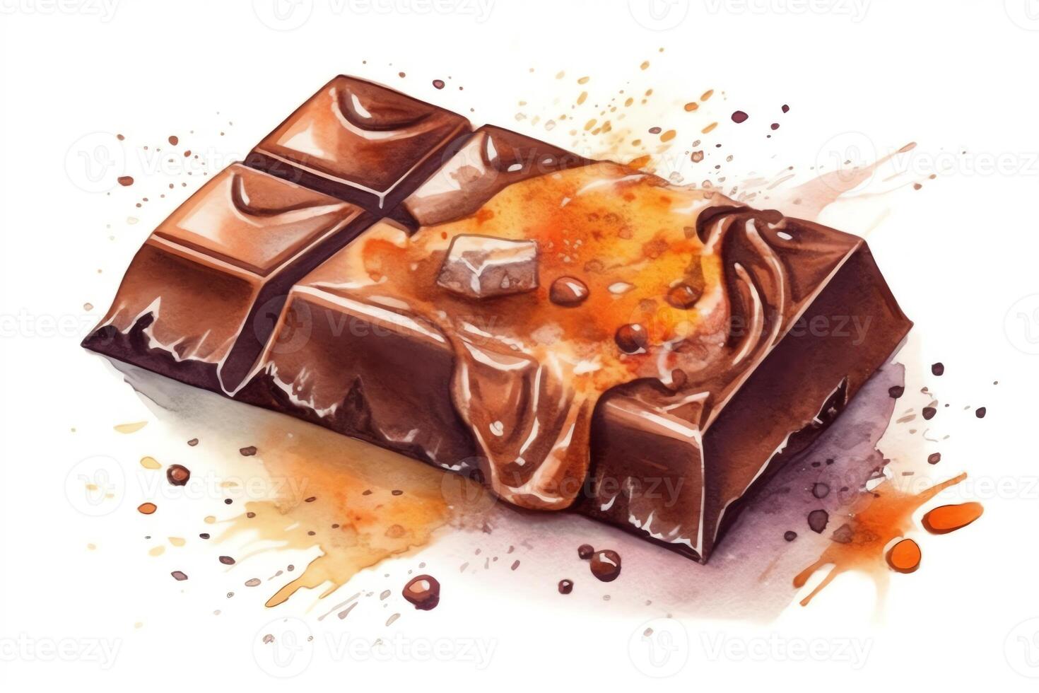 Delicious Food Illustration Of A Handmade Watercolor Chocolate Bar In Wrapping Paper Isolated On A White Background. photo