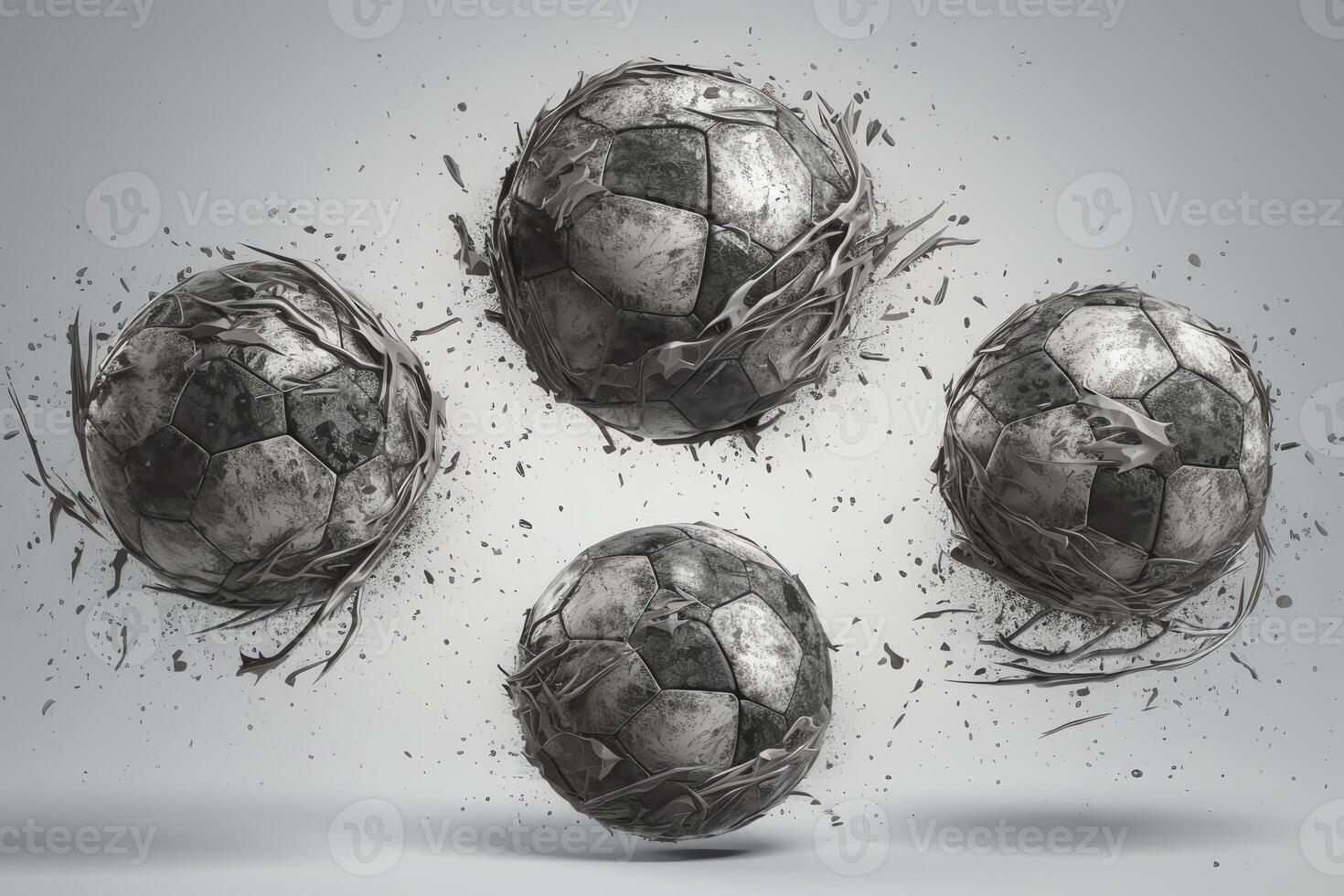 High resolution combined sketches and 3D illustrations of a soccer ball with particles. photo