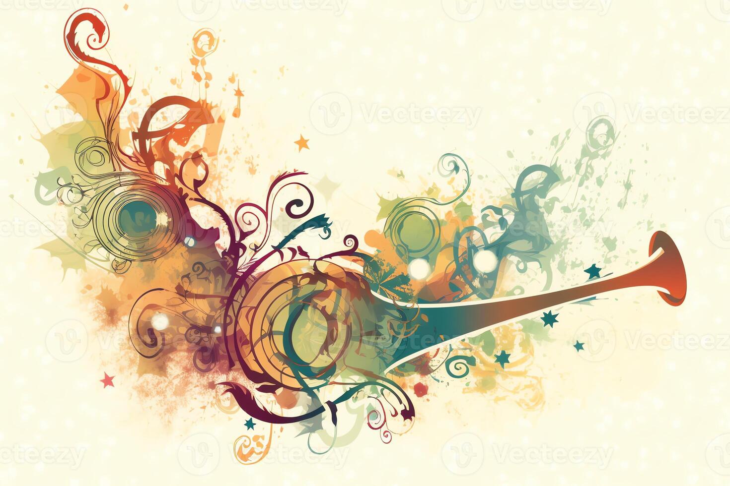 Abstract illustration featuring trumpet and colored ornaments. photo