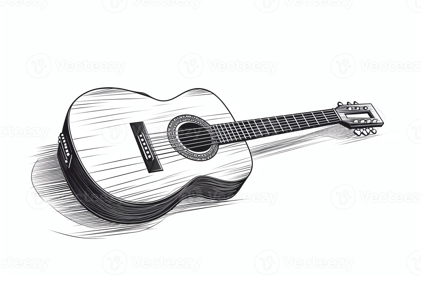 White background acoustic guitar continuous line drawing. photo