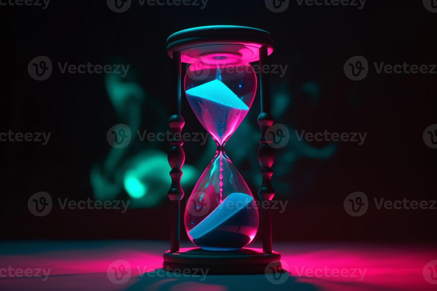 hora concepto utilizando neón reloj de arena. ai generado foto