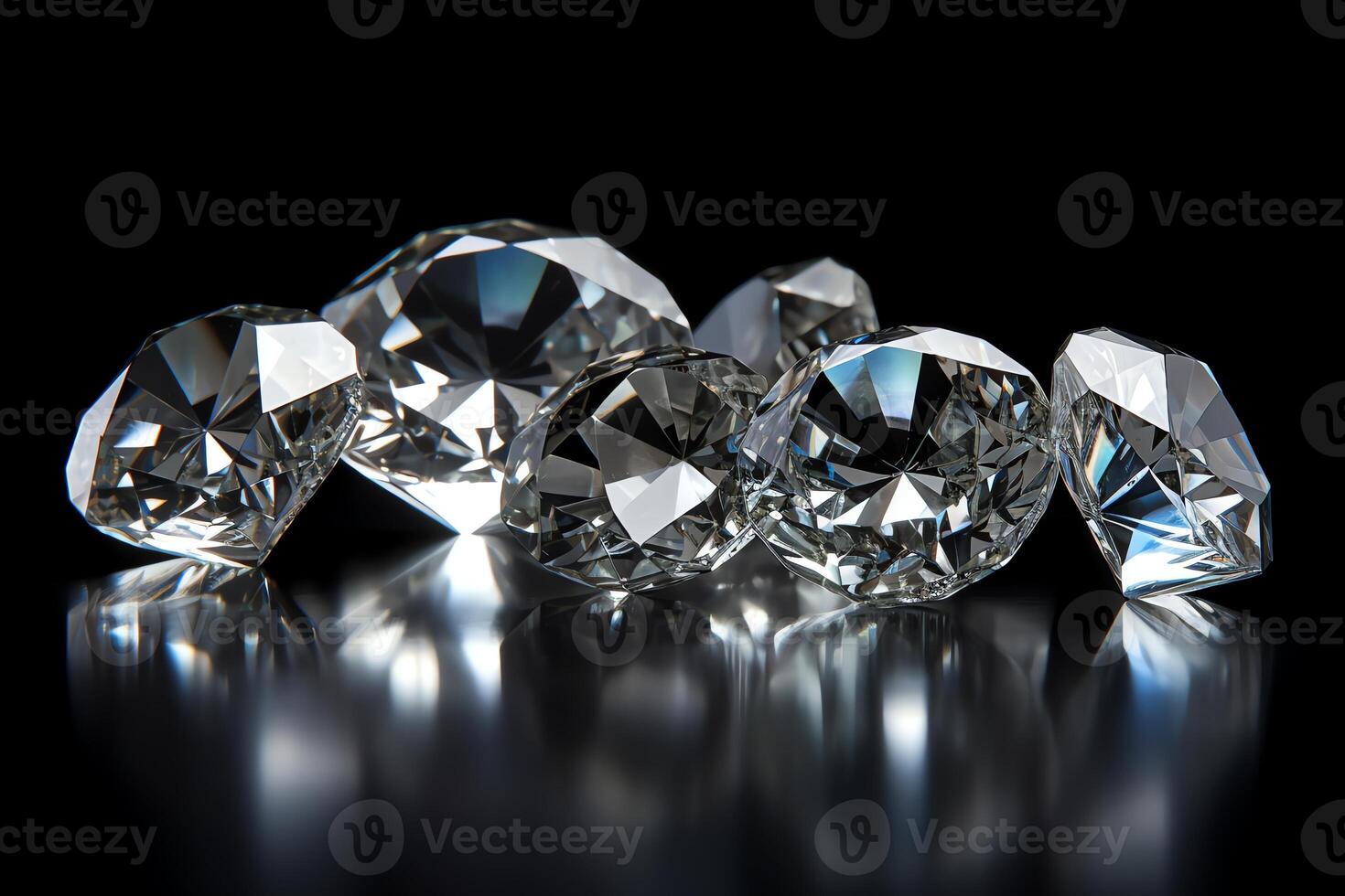 Group Of Diamonds On Reflective Background photo
