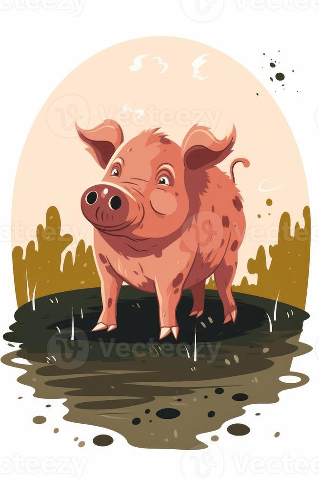 image of a little pig in mud on white background photo