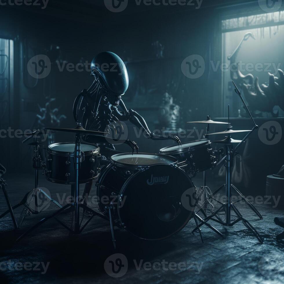 drum set psychedelic horror xenomorph ghost photo