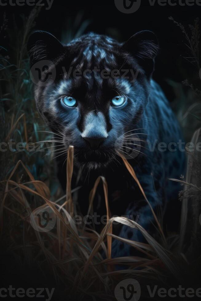 a black leopard cub in the grass photo