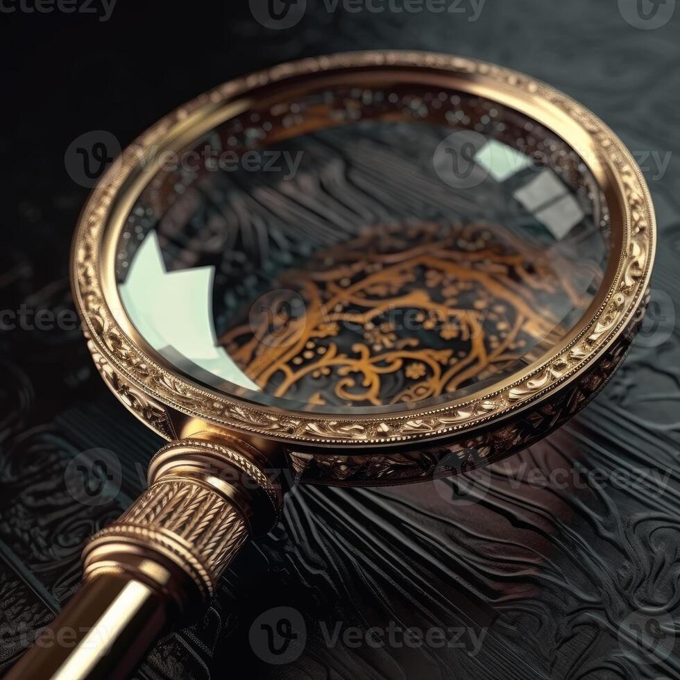 An antique magnifying glass hyper-realistic image photo