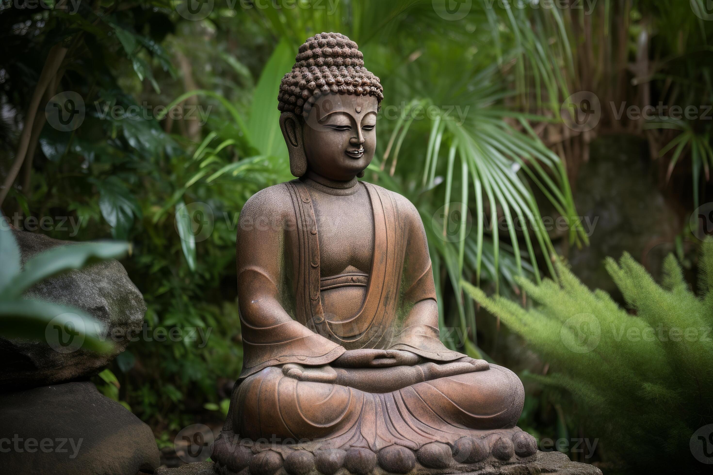 Little buddha statue in the garden generative AI 23140711 Stock Photo at  Vecteezy