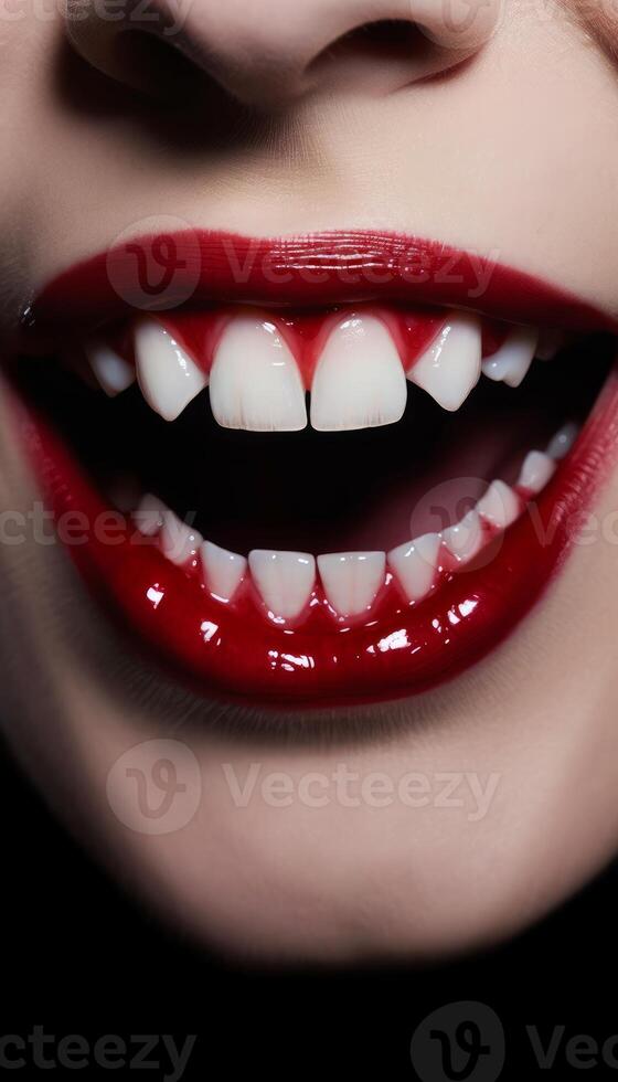 Close up of vampire fang image photo