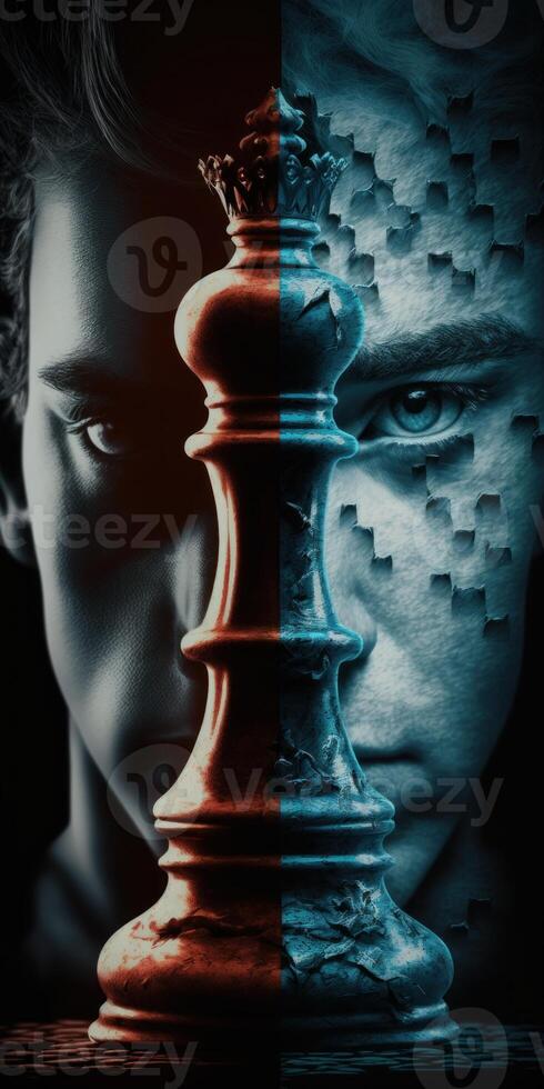 Chess master facing his nemesis in a dream photo
