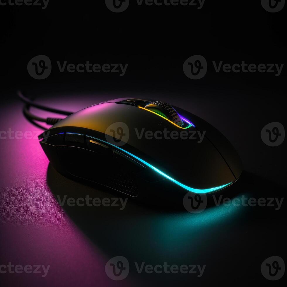 gaming mouse rgb on black background photo