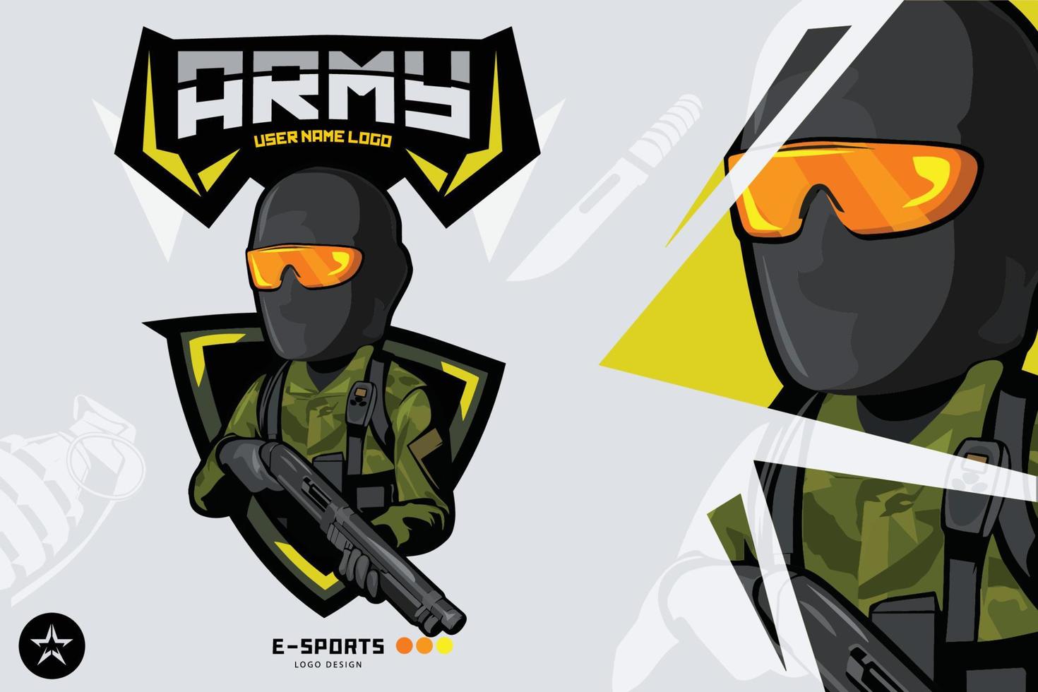 Ejército soldado mascota logo para deporte y deporte escopeta vector