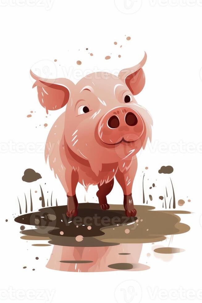 A little pig in mud on white background photo