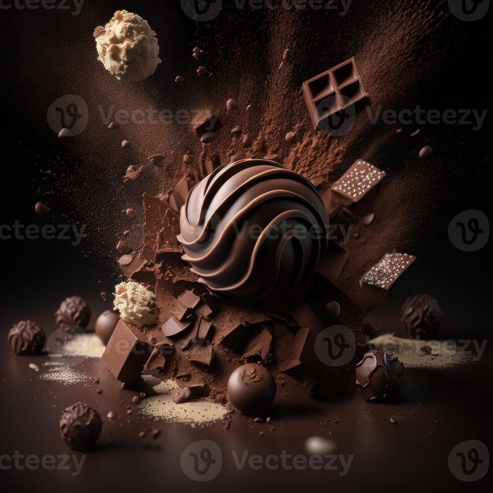 image of massive explosion of dark chocolate photo