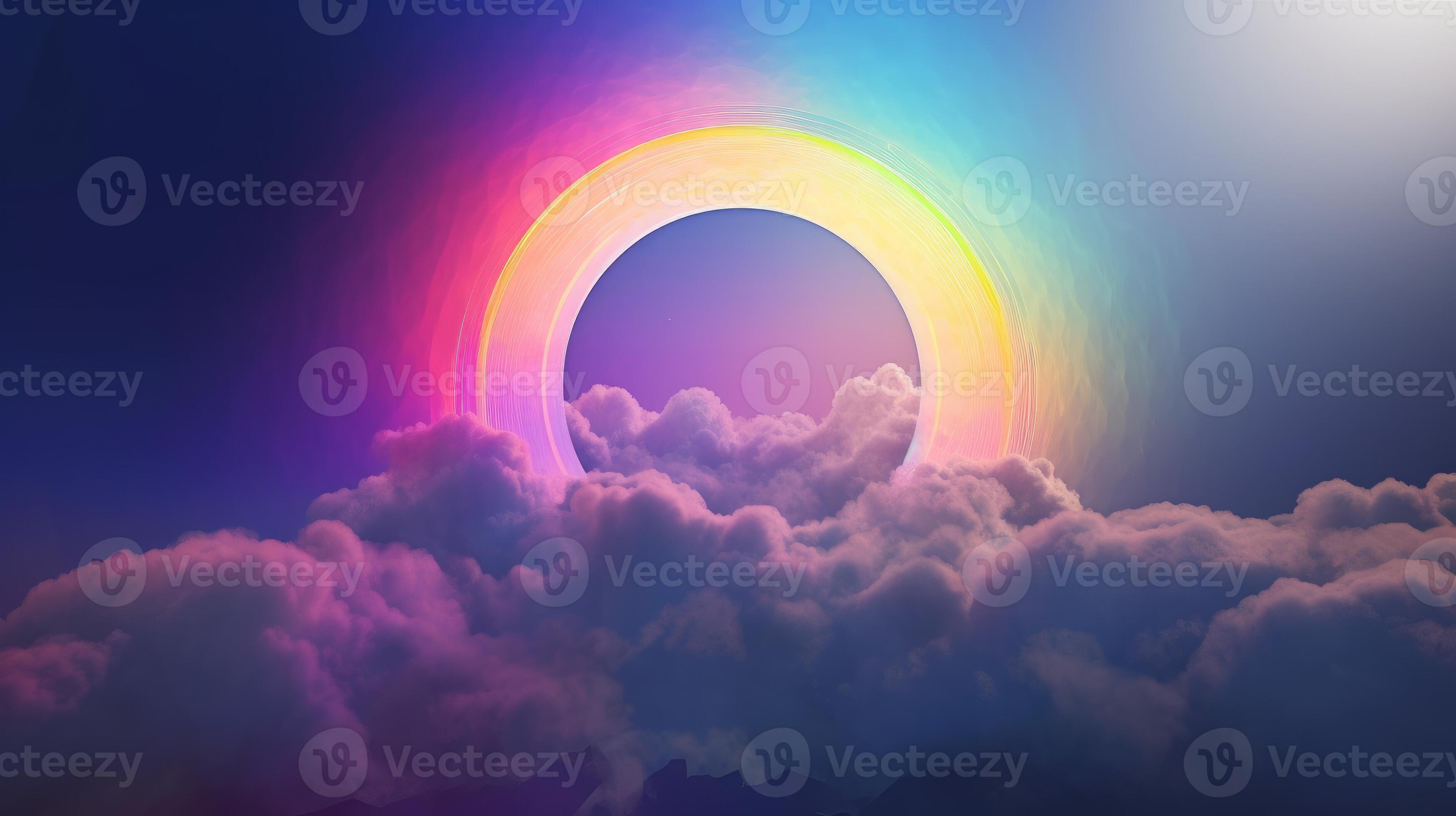 image of clouds with a rainbow circle in blue and purple color