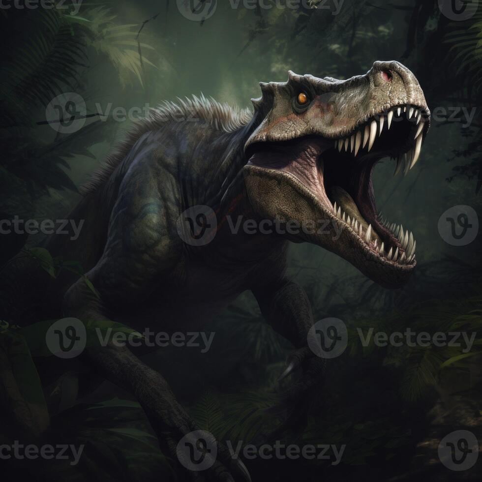 image of a tyrannosaurus in the jungle photo