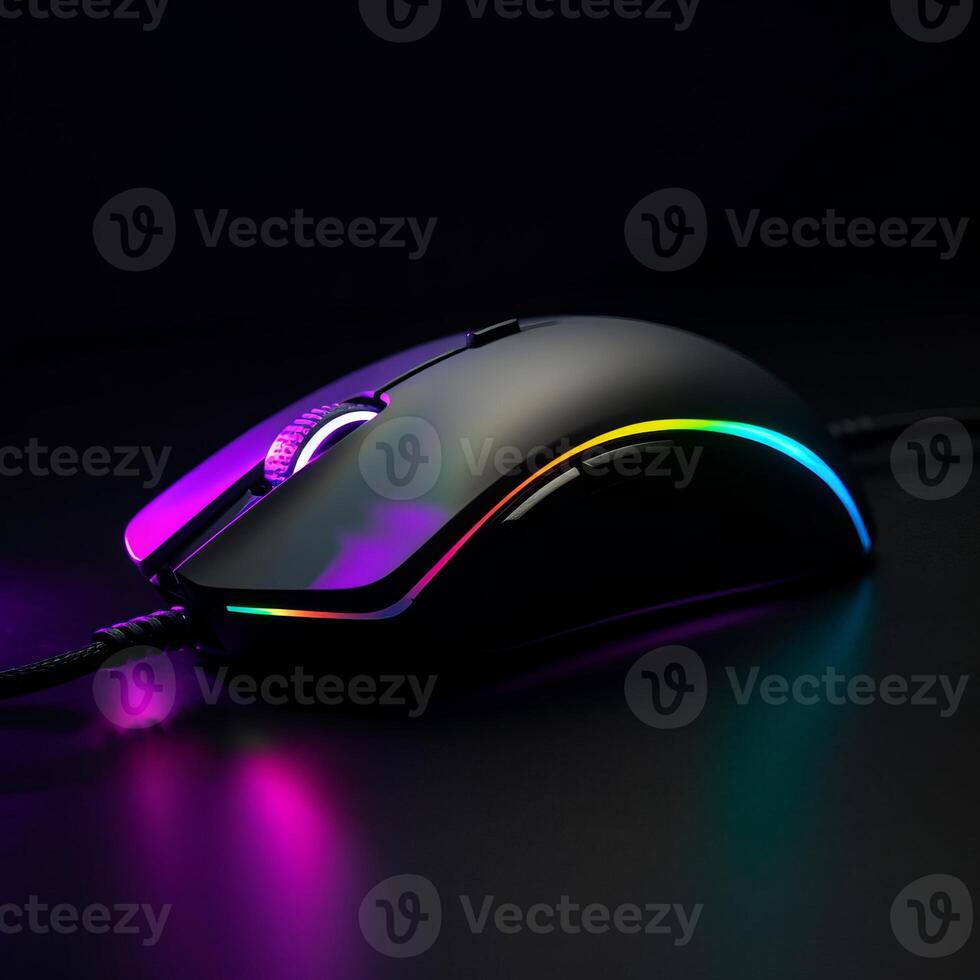 image of gaming mouse rgb on black background photo