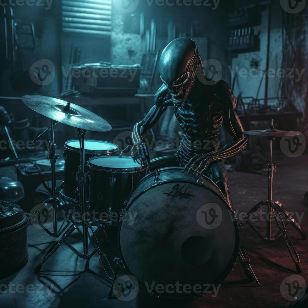 drum set psychedelic horror xenomorph ghost dark image photo