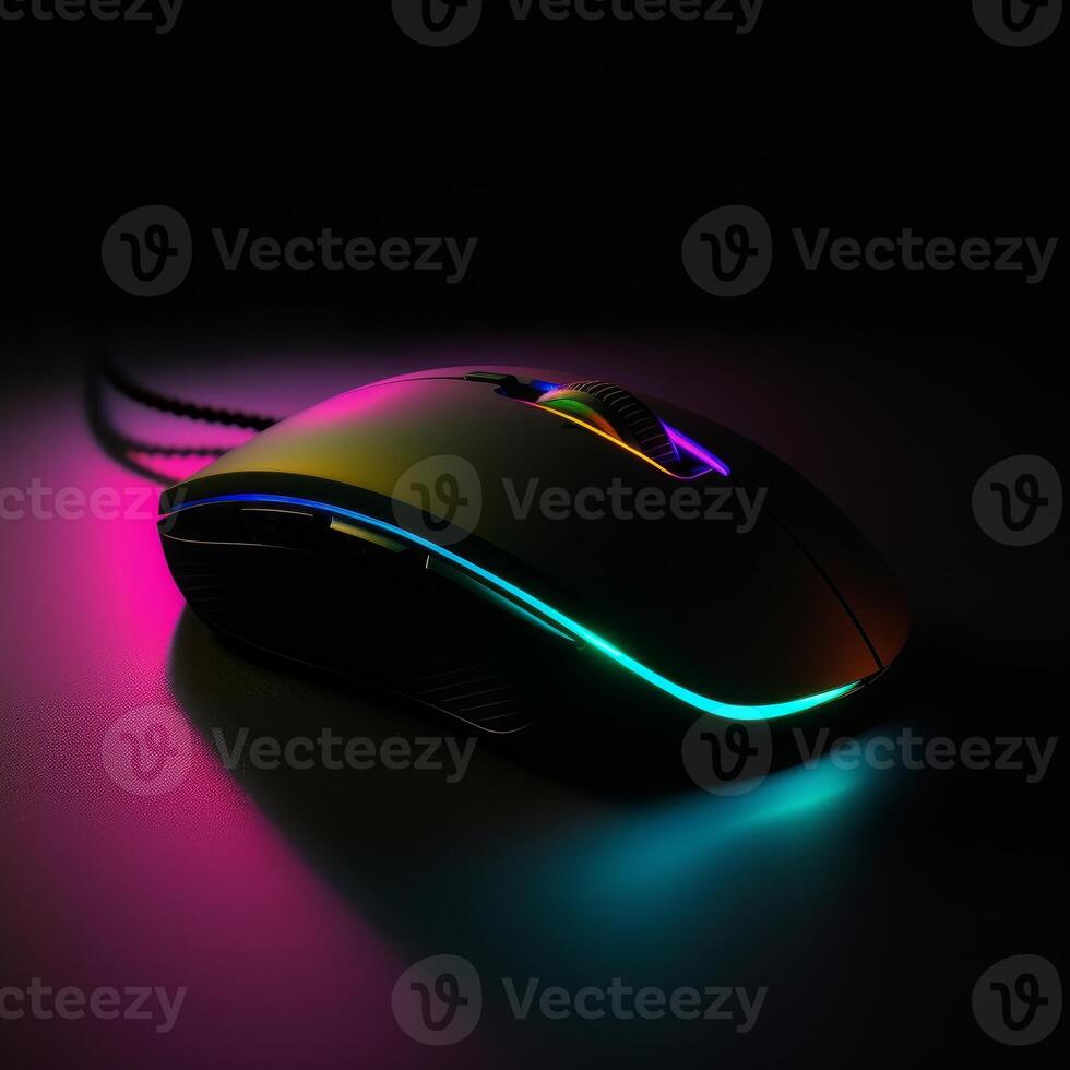 flat gaming mouse rgb on black background photo