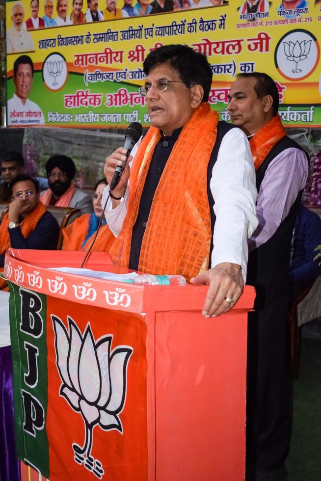 New Delhi, India - November 27 2022 - Piyush Goyal Cabinet Minister and core member of Bharatiya Janata Party - BJP during a rally in support of BJP candidate ahead of MCD local body Elections 2022 photo