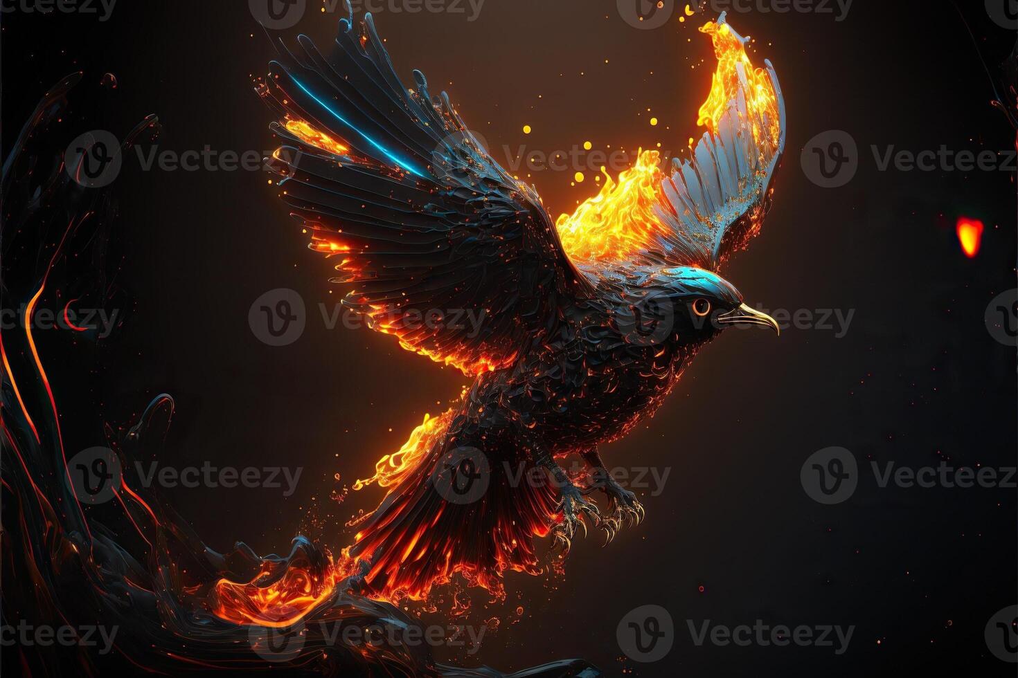 flying burning lava bird photo