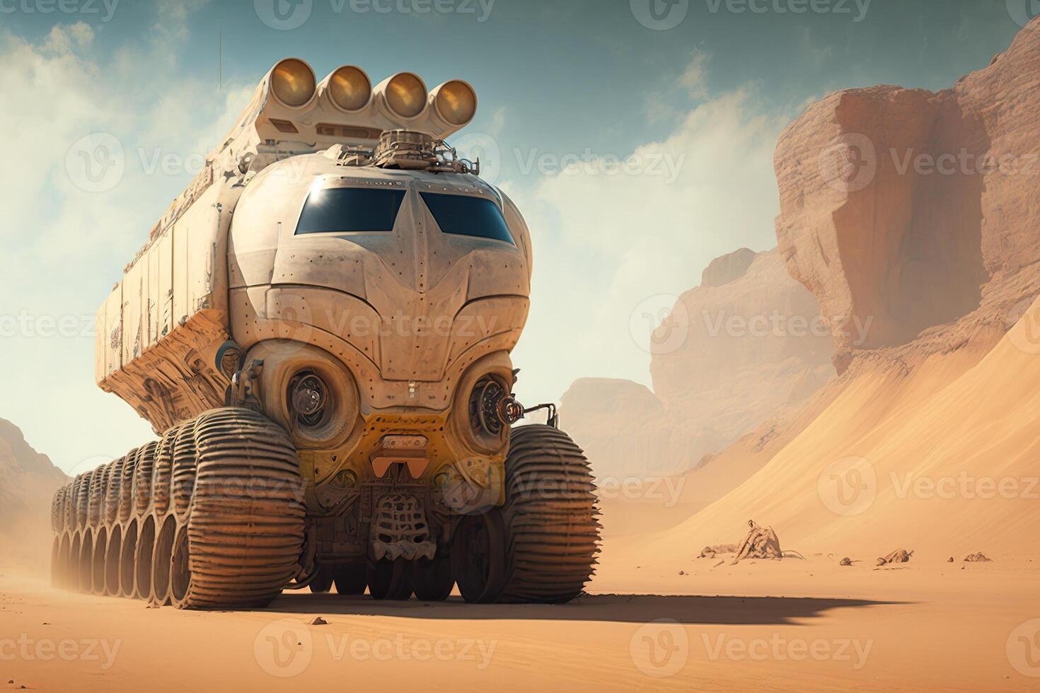 Dusty mars truck in the desert, illustration photo