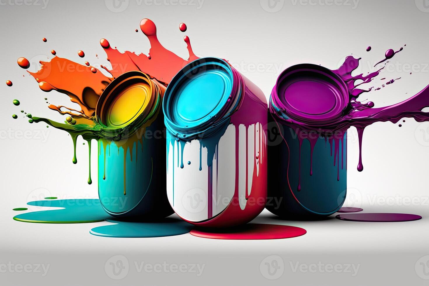 illustration of colorful cans of paint, white background photo