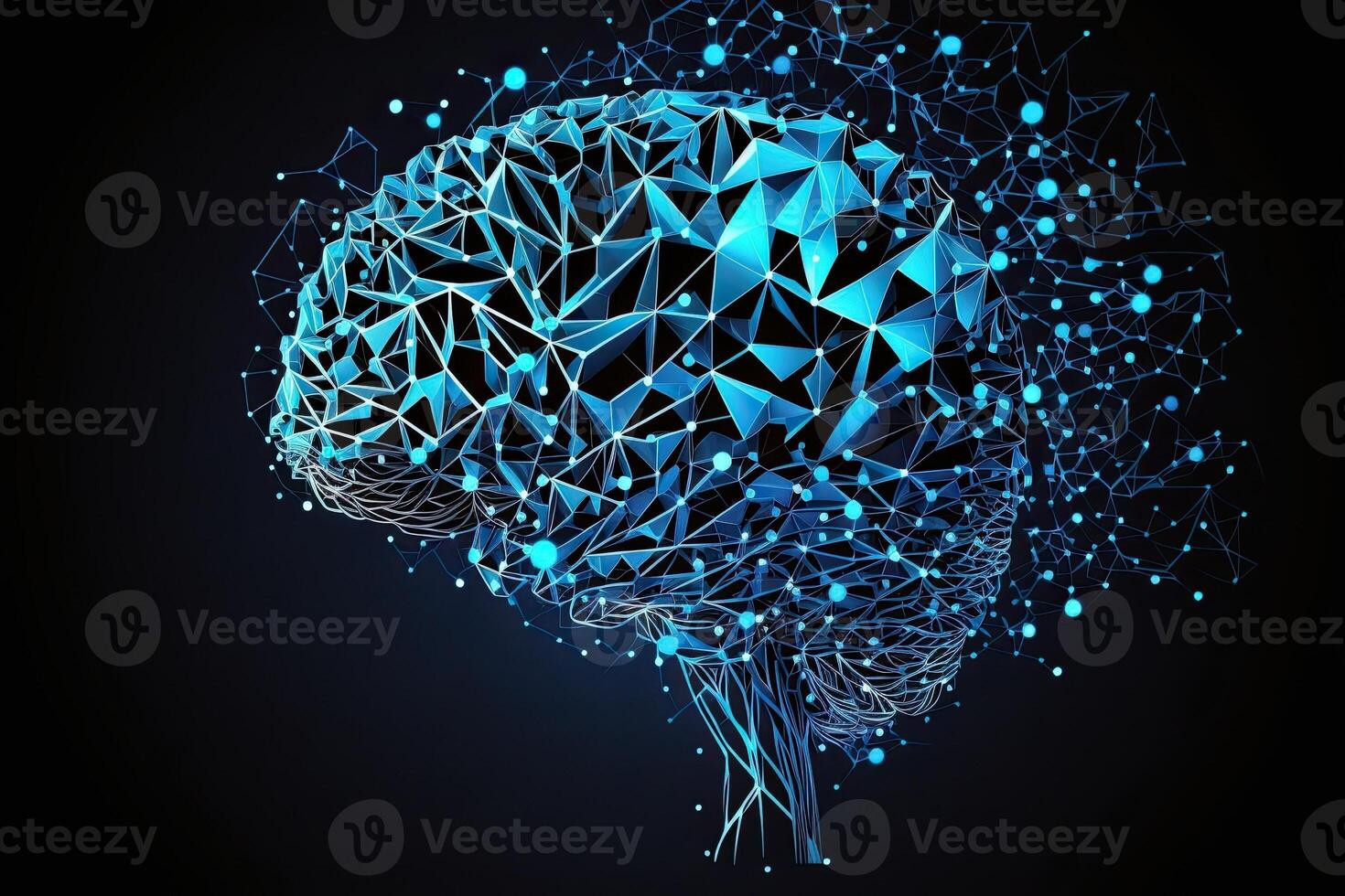 brain of artificial intelligence on black background, illustration, photo