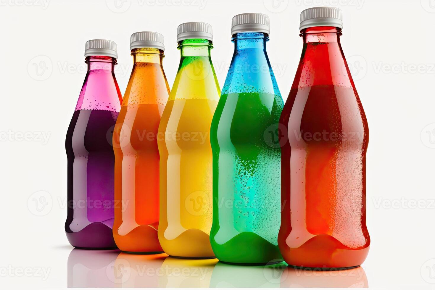 ilustración de de colores soda botellas, blanco antecedentes ai generado foto