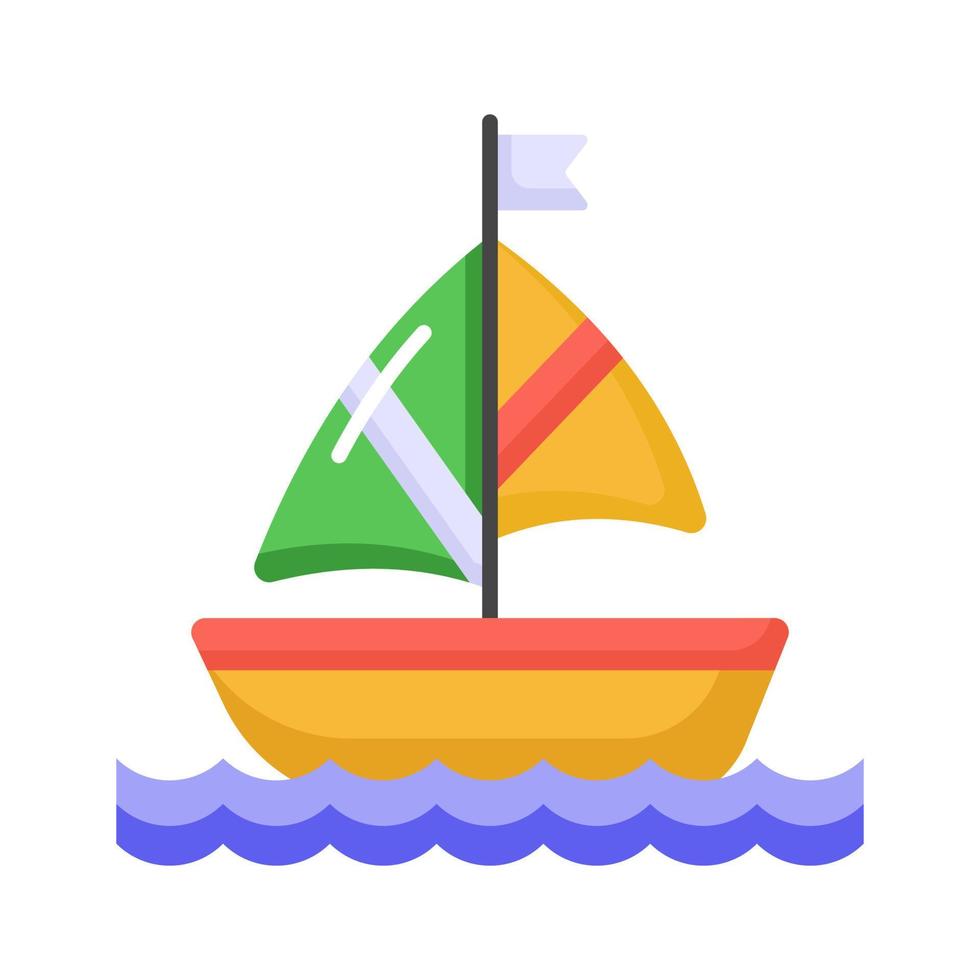A sailboat icon represents a boat propelled by the wind using a sail, modern vector of boating